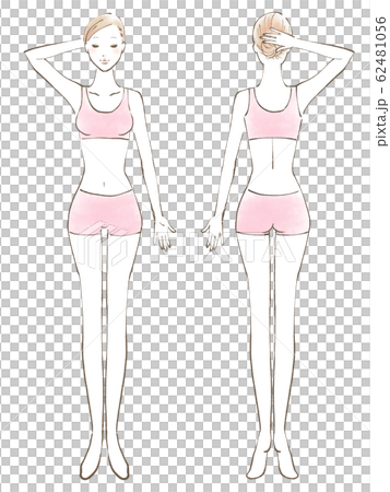 全身 女性 裸 目閉じる 片手あげ 服 ピンク（色つき） 62481056