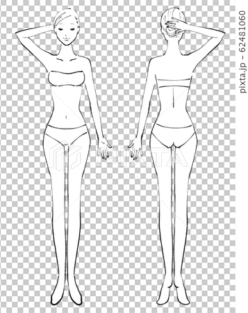 全身女性裸露眼睛閉上一隻手舉起的比基尼（黑色和白色） 62481060