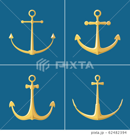 Set of gold flat anchors isolated Set of gold flat anchors isolated 62482394