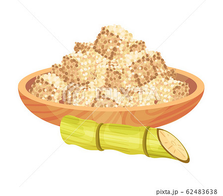 Cut Sugar Cane Stem Refined Sugar in Cubes Rested in Wooden Bowl Vector Illustration Cut Sugar Cane Stem Refined Sugar in Cubes Rested in Wooden Bowl Vector Illustration 62483638