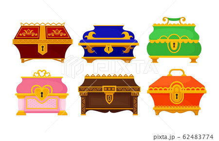 Different Treasure Chests and Trunks with Golden Keyhole Vector Set Different Treasure Chests and Trunks with Golden Keyhole Vector Set 62483774