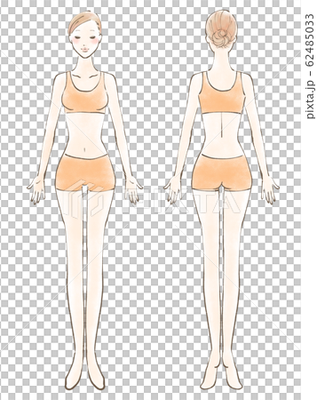 全身 女性 裸 目閉じる ビキニ オレンジ（カラー） 62485033