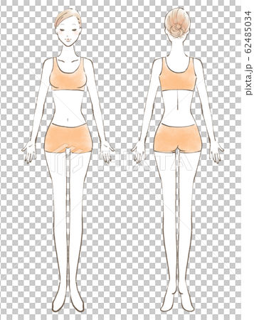 全身女性裸眼緊閉比基尼橙色（彩色） 62485034