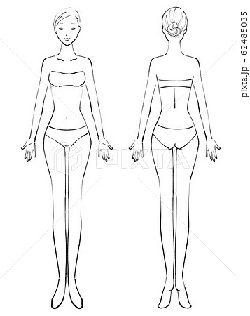 全身 女性 裸 目閉じる 服（白黒）のイラスト素材 [62485035] - PIXTA 