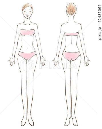 全身 女性 裸 目閉じる ビキニ ピンク 色つき のイラスト素材