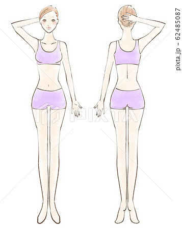 全身 女性 裸 片手あげ 服 紫（カラー） 62485087