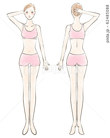 全身 女性 裸 片手あげ 服 ピンク（カラー） 62485088