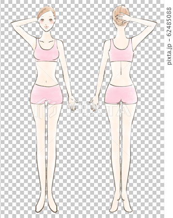 全身 女性 裸 片手あげ 服 ピンク（カラー） 62485088