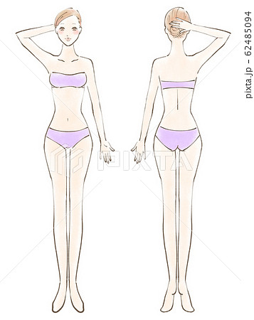 全身 女性 裸 片手あげ ビキニ 紫（色つき） 62485094