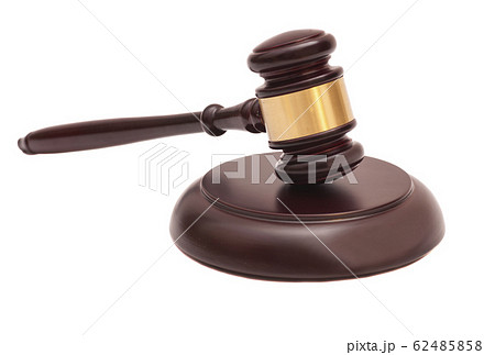 Wooden judge gavel and soundboard isolated on 62485858