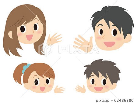 手を振る家族の顔のイラスト素材