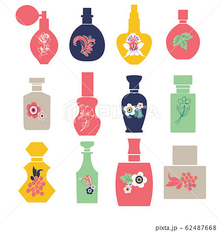 perfume bottles silhouette with herbs and flowers 62487668