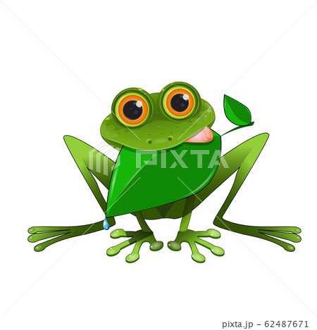 Illustration of a Frog with a Leaf in its Mouth 62487671