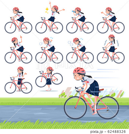 flat type school girl Sailor suit summer_road bike flat type school girl Sailor suit summer_road bike 62488326