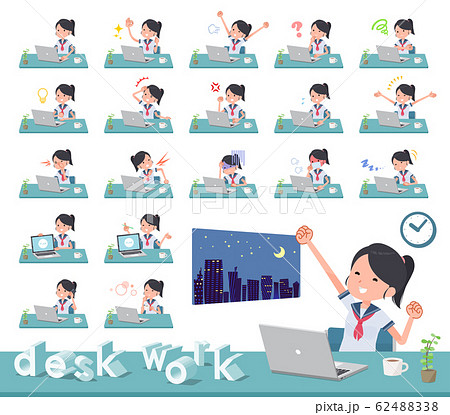 flat type school girl Sailor suit summer_desk work 62488338