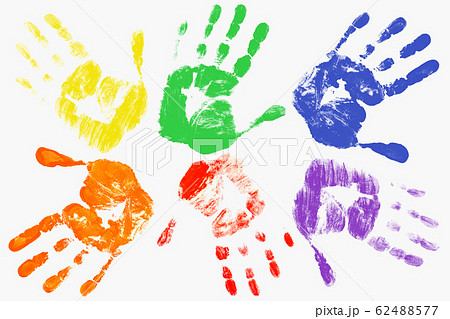 Handprints with the LGBT colors on a light 62488577