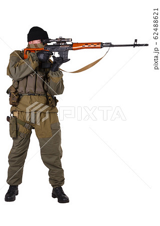 insurgent sniper in russian type of uniform with insurgent sniper in russian type of uniform with 62488621