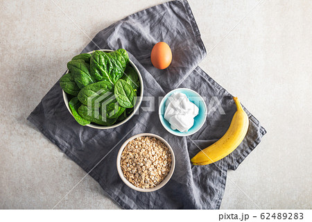 Ingredients for healthy green pancakes Ingredients for healthy green pancakes 62489283