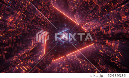 3d illustration background wallpaper with shiny glowing triangle neon design graphic artwork, futuristic abstract neon eye 62489386