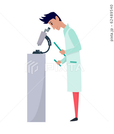 Young scientists characters in laboratory. Doctor research in a laboratory lab. Professor look in microscope. Stereotype of scientist. Vector illustration isolated on white background Young scientists characters in laboratory. Doctor research in a laboratory lab. Professor look in microscope. Stereotype of scientist. Vector illustration isolated on white background 62489540