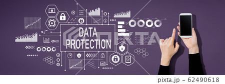 Data protection concept with person using a smartphone Data protection concept with person using a smartphone 62490618