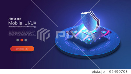 3D shield on the processor. Circuit board. Technology background. Central Computer Processors CPU concept. Security Illustrates cyber data or information privacy idea. blue color abstract 3D shield on the processor. Circuit board. Technology background. Central Computer Processors CPU concept. Security Illustrates cyber data or information privacy idea. blue color abstract 62490703