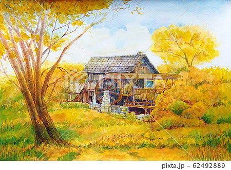 Robert F. Wood 風景画 秋の水車小屋 油彩風プリント アメリカ作家 秋の水車小屋のイラスト素材 [62492889] - PIXTA