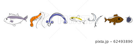 宍道湖七珍 魚ベクターイラスト 7種 横ならびのイラスト素材