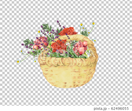 薔薇とハーブの花籠 62496055