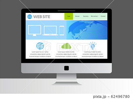 ウェブページを表示したデスクトップパソコン-グレー背景 62496780