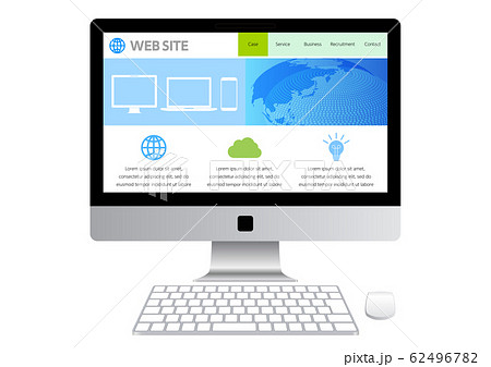ウェブページを表示したデスクトップパソコン 白背景のイラスト素材