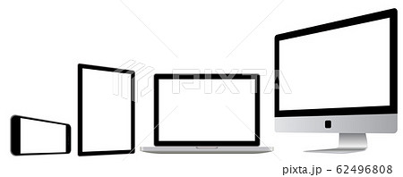余白ページを表示したノートパソコンとスマホとタブレット-白色背景 余白ページを表示したノートパソコンとスマホとタブレット-白色背景 62496808