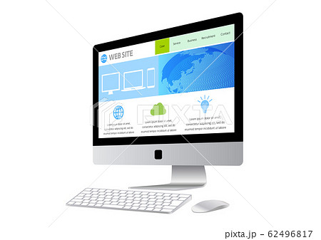 ウェブページを表示したデスクトップパソコン 白背景のイラスト素材