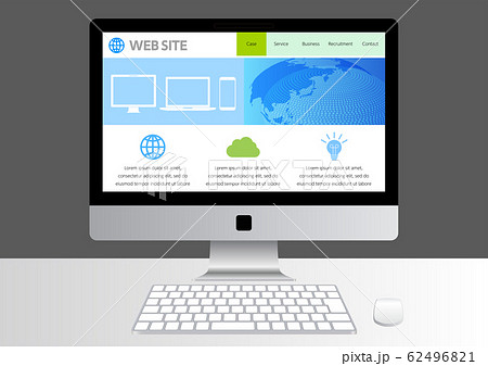 ウェブページを表示したデスクトップパソコン-グレー背景 62496821