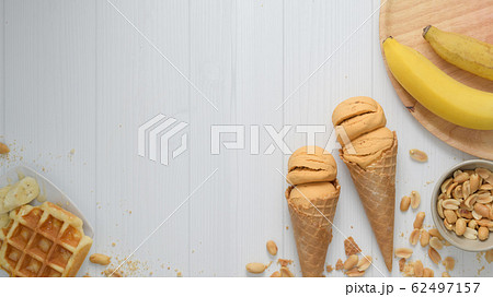 Top view of summer dessert with peanut butter Top view of summer dessert with peanut butter 62497157