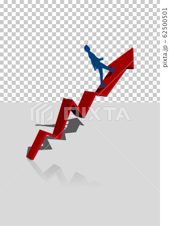 ベクターイラスト 右肩上がりの折れ線グラフ状の矢印を歩む男女のイメージ 背景透明のイラスト素材 62500501 Pixta