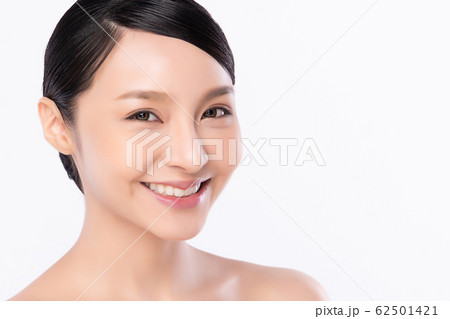 Portrait beautiful young asian woman clean fresh bare skin concept. Asian girl beauty face skincare 62501421