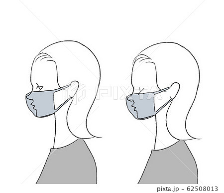 女性 マスク 横顔 ウイルス 花粉症のイラスト素材