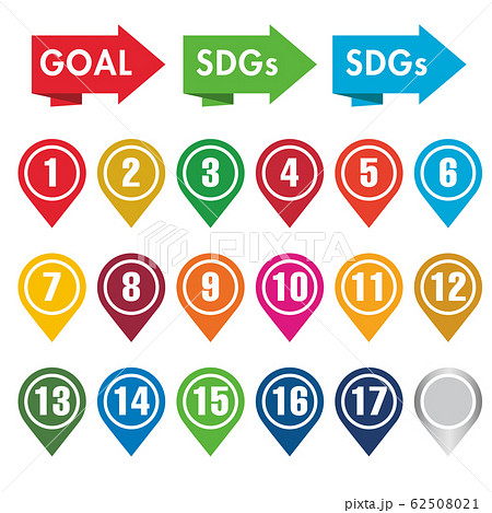 Sdgsの目標17項目それぞれのカラーを使ったイメージゴールアイコンのイラスト素材
