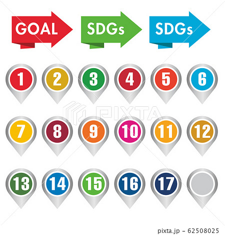 Sdgsの目標17項目それぞれのカラーを使ったイメージアイコンのイラスト素材