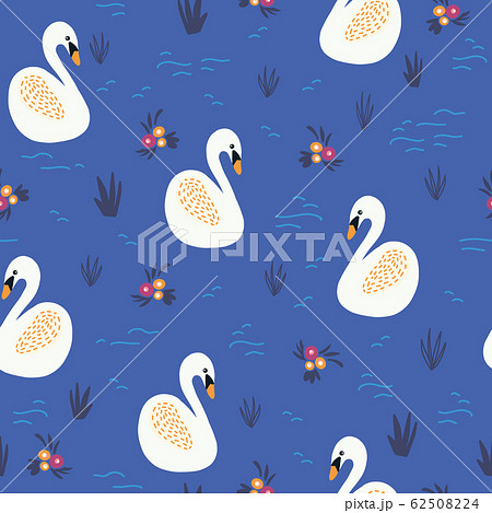 Swan Lake Seamless Vector Pattern Swan Birds のイラスト素材
