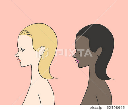 白人女性と黒人女性 人種 横顔のイラスト素材