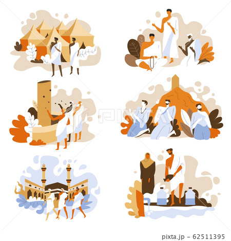 Hajj rituals isolated icons, muslim people religion Hajj rituals isolated icons, muslim people religion 62511395
