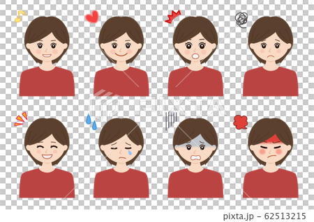 女性の表情セット ショートヘアのイラスト素材