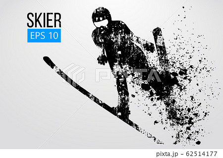 Silhouette of a skier jumping isolated. Background and text on a separate layer, color can be changed in one click. Vector illustration 62514177