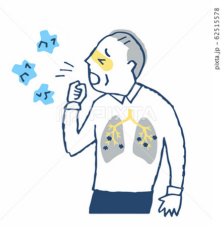 咳をする高齢男性 肺炎のイラスト素材