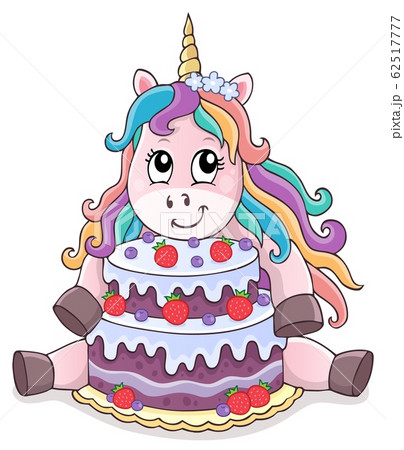 Unicorn With Cake Theme Image 1のイラスト素材