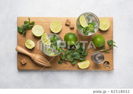 Mojito Cocktail Ingredients and jigger on light Mojito Cocktail Ingredients and jigger on light 62518032