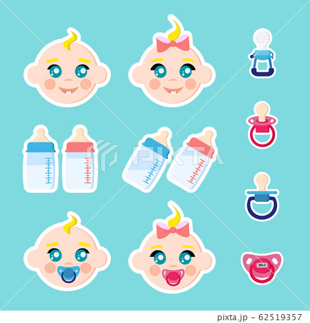 Set of children stikers isolated on blue background. 62519357