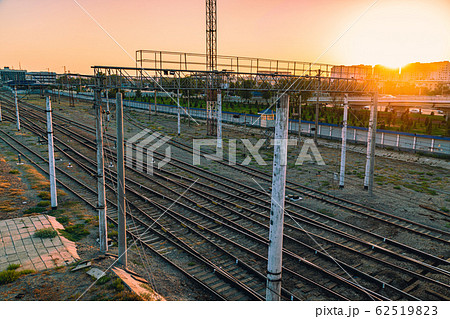 A lot of railway tracks on sunset A lot of railway tracks on sunset 62519823